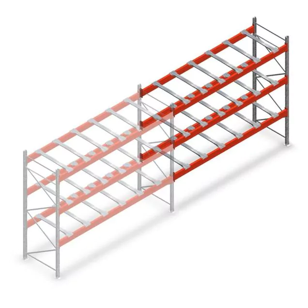 Gebruikte AR T2 palletstelling 3000x2700x900 mm (hxbxd) 3 niveaus aanbouwsectie met diepteliggers