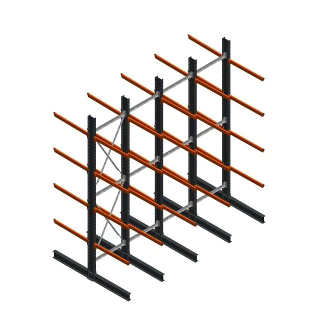 Voordeelrij zware draagarmstelling dubbelzijdig 5000x4900x1200 mm (hxbxd) 4 niveaus