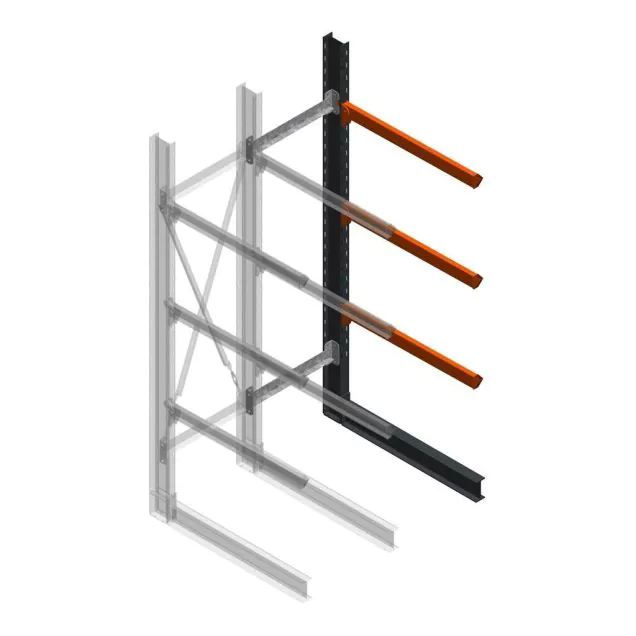 Zware draagarmstelling enkelzijdig 3000x800x1200 mm (hxbxd) 3 niveaus aanbouwsectie